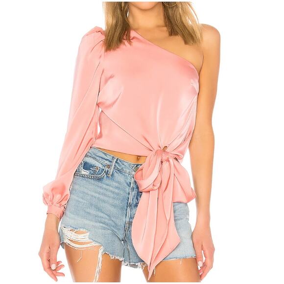 Lovers and Friends Kendall Blouse One Shoulder Guava Pink Satin Sz XS Feminine - Picture 1 of 15
